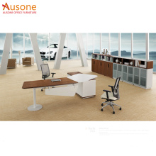 Elegant Light Walnut MDF Curved Office Desk